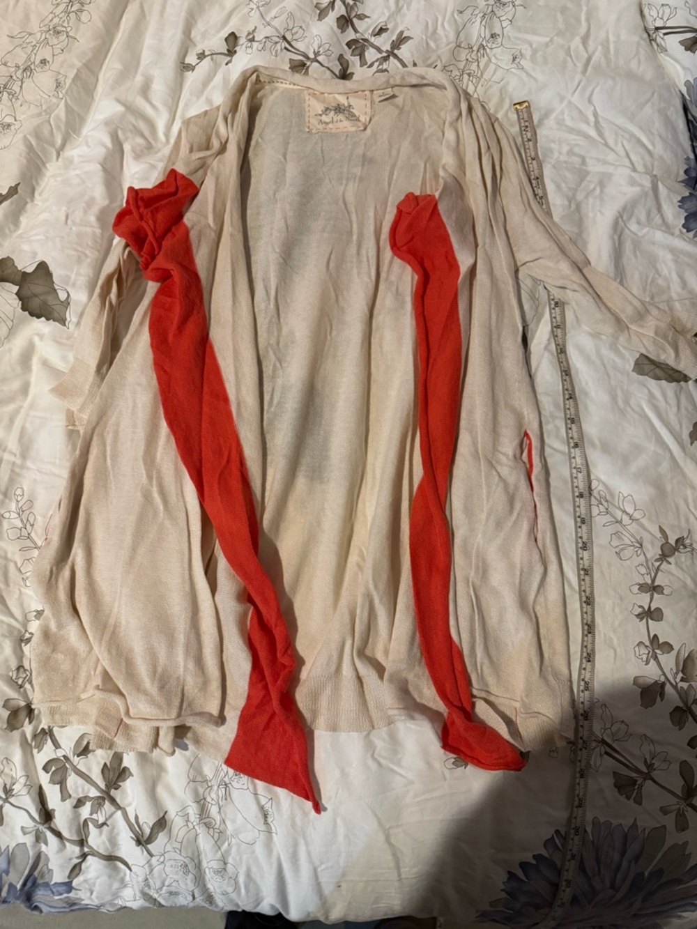 Anthropologie Angel of the NorthLightweight Cream Cardigan with Orange Trim